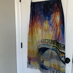 Impressionist scarf. Oversized. Navy base color.